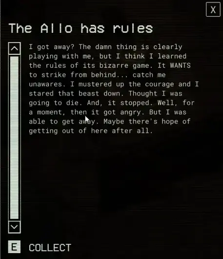 Readable note titled The Allo has rules with its Collect prompt