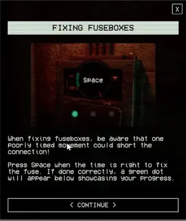 Fixing Fuseboxes tutorial showing the timing input and green progress indicators
